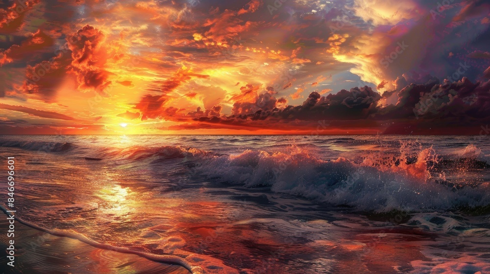 Dramatic sky enhances sunrise over the sea