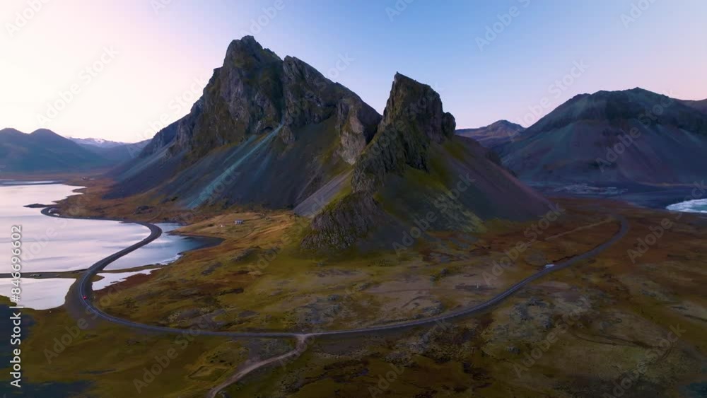 Aerial drone view of Hvalnes Nature Reserve mountain, Eastern Iceland Aerial drone view of Hvalnes Nature Reserve mountain, Eastern Iceland