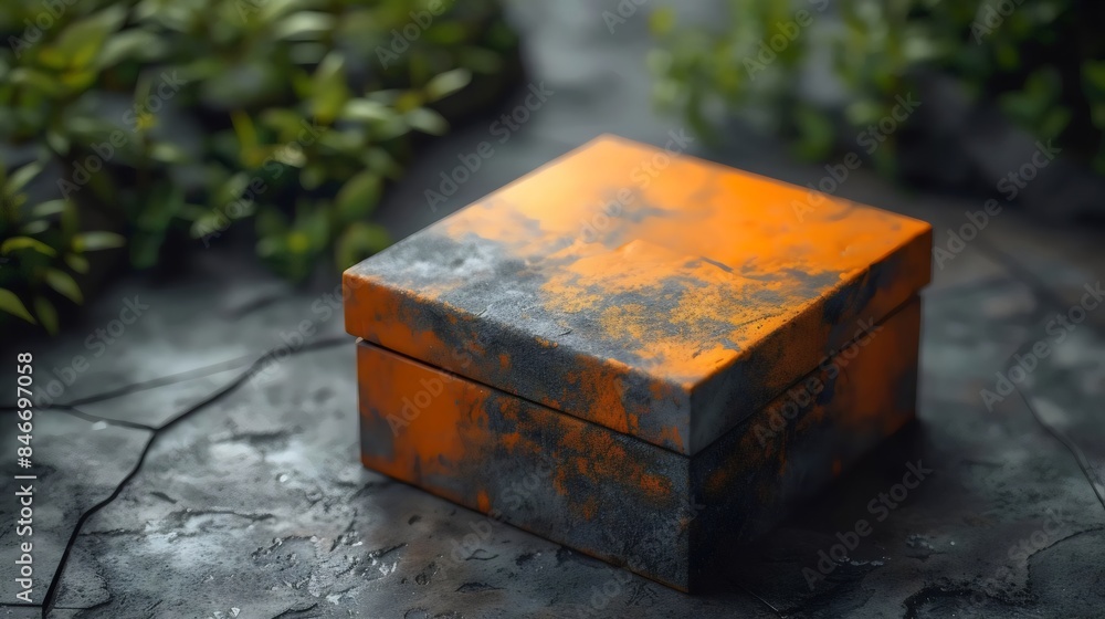 Fototapeta premium A box with a grey and orange color is placed on a stone surface