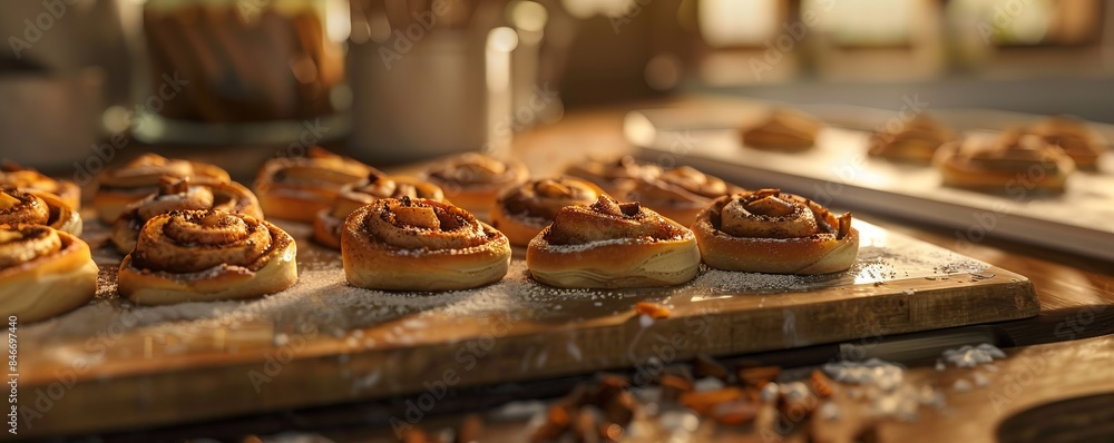 Making apple cinnamon rolls for National Cinnamon Roll Day, October 4th, gooey rolls and apple filling, 4K hyperrealistic photo. Making apple cinnamon rolls for National Cinnamon Roll Day, October 4th, gooey rolls and apple filling, 4K hyperrealistic photo.