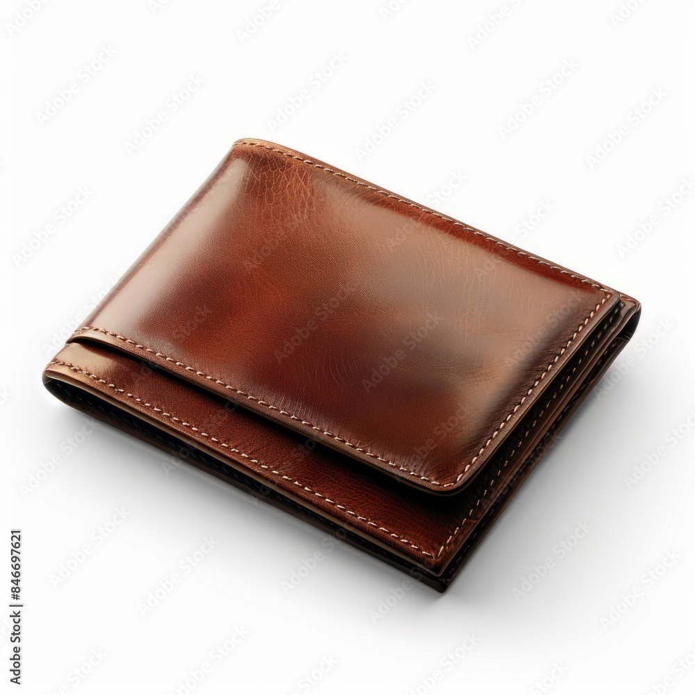 Isolated brown leather wallet on white background mockup, 4K hyperrealistic photo Isolated brown leather wallet on white background mockup, 4K hyperrealistic photo