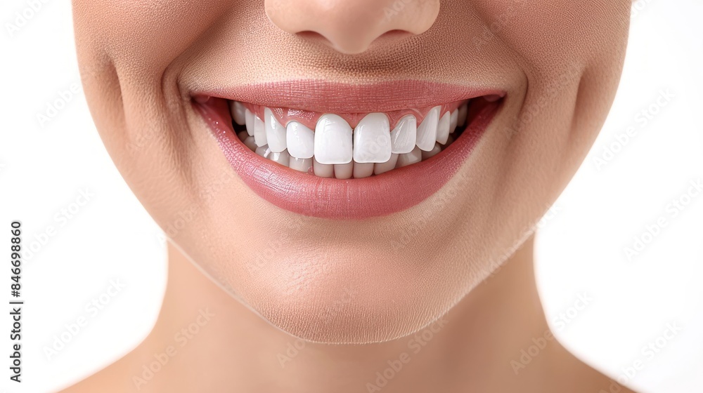 Obraz premium Perfect healthy teeth smile of a woman isolated on a white background.