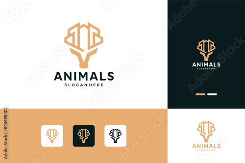 Deer animal combine with building real estate horn logo design inspiration
