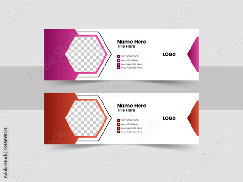 Office email signature template or email footer design with abstract background.