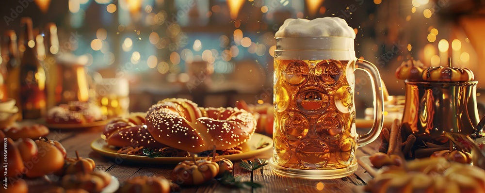 Celebrating Oktoberfest with traditional German cuisine, October 6th, pretzels and beer steins, 4K hyperrealistic photo. Celebrating Oktoberfest with traditional German cuisine, October 6th, pretzels and beer steins, 4K hyperrealistic photo.