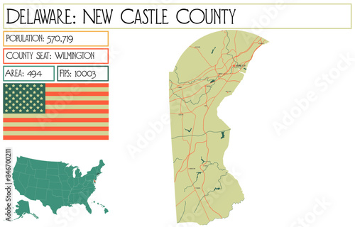 Large and detailed map of New Castle County in Delaware USA. photo