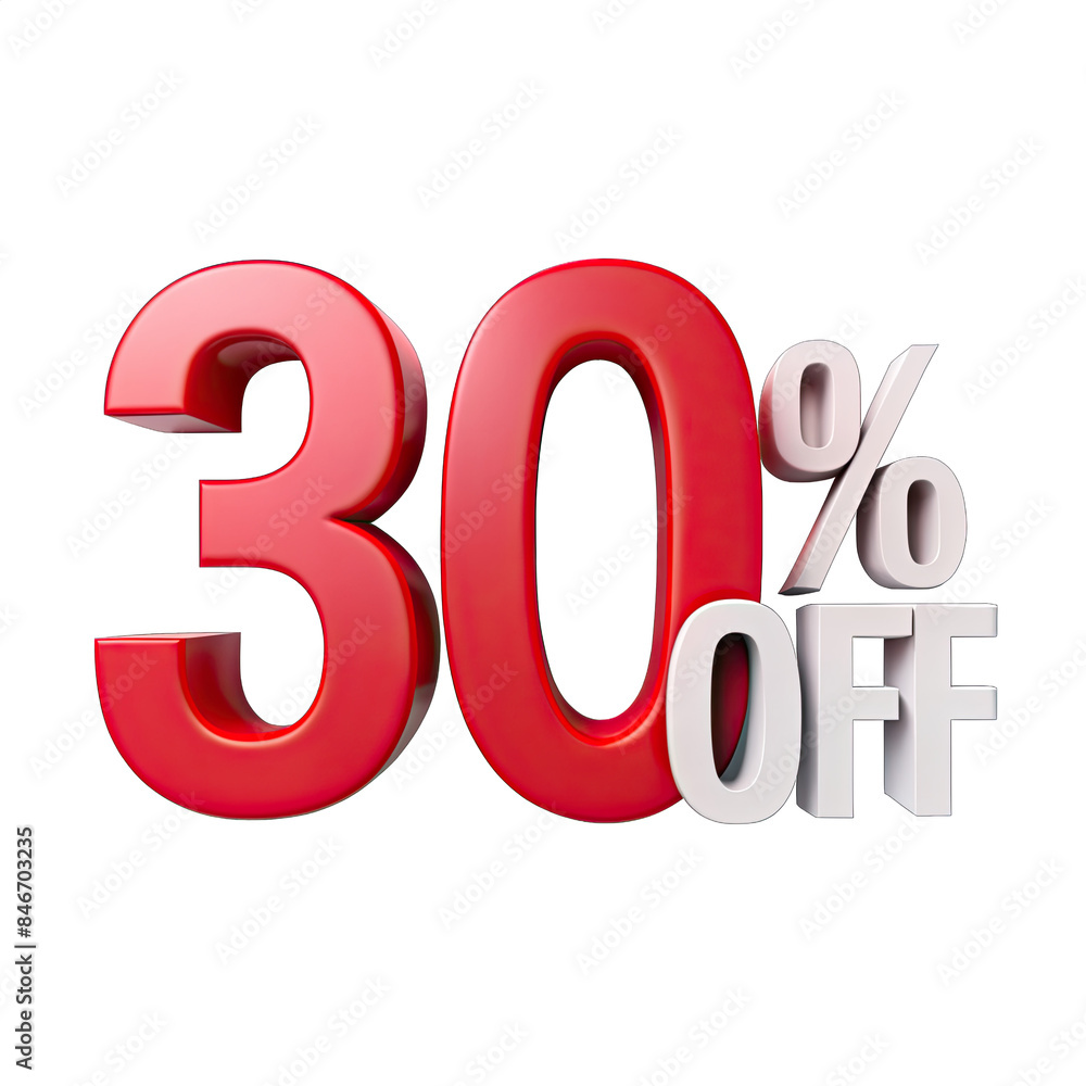 A 3D rendering of the text 30 percent off, with red 30 and white percent and off. Generative AI A 3D rendering of the text 30 percent off, with red 30 and white percent and off. Generative AI