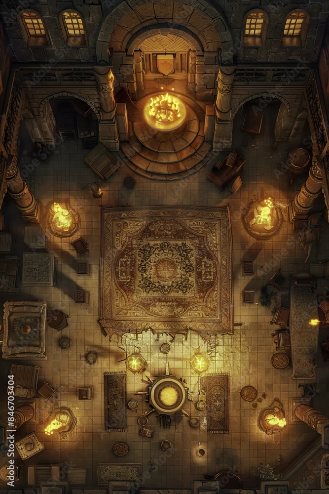 DnD Battlemap Cherished Chalice Chamber: Ancient Room with Mystical Aura.
DnD Battlemap Cherished Chalice Chamber: Ancient Room with Mystical Aura.