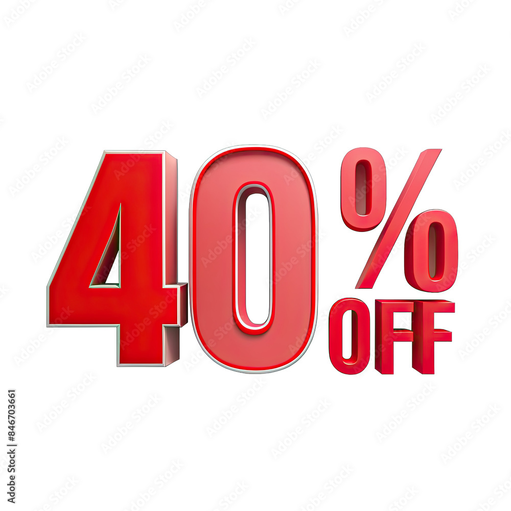 A red 3D 40 percent off sale sign isolated on a white background. Generative AI A red 3D 40 percent off sale sign isolated on a white background. Generative AI