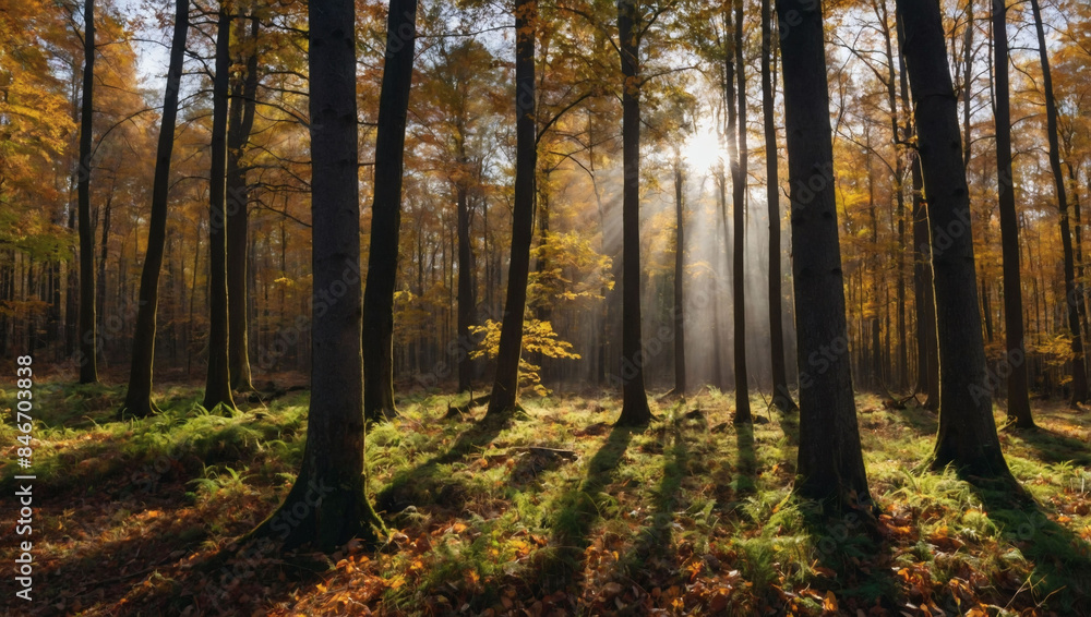 Autumn forest panorama in sunlight. Autumn forest panorama in sunlight.