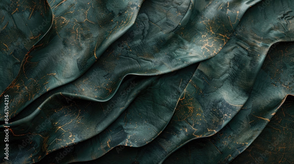 Abstract ribbed dark green background with unique mottled brown surface Abstract ribbed dark green background with unique mottled brown surface
