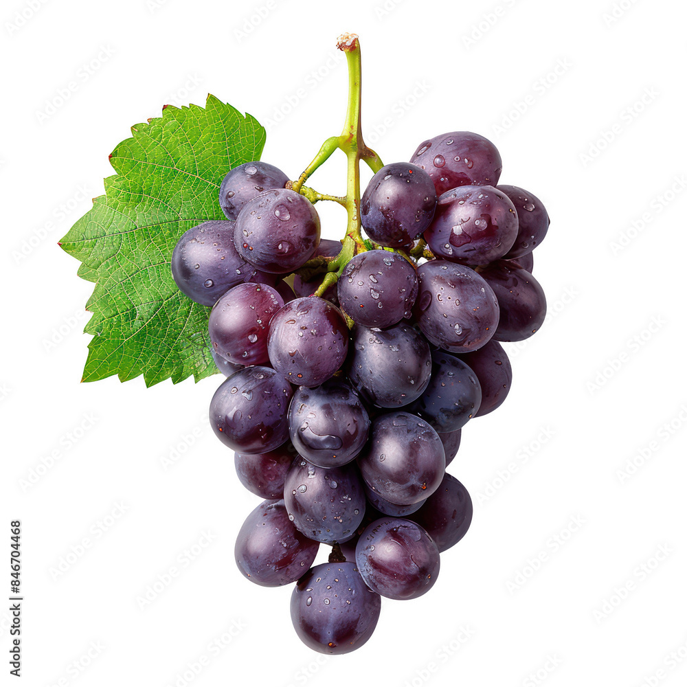 Fototapeta premium a fresh bunch of purple grapes with a green leaf, perfect for food, drink, and health-related projects. isolated on white background. transparent background.