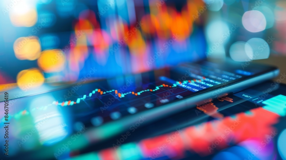 A smartphone app displaying stock market data and portfolio holdings, with interactive charts and analysis tools. A smartphone app displaying stock market data and portfolio holdings, with interactive charts and analysis tools.
