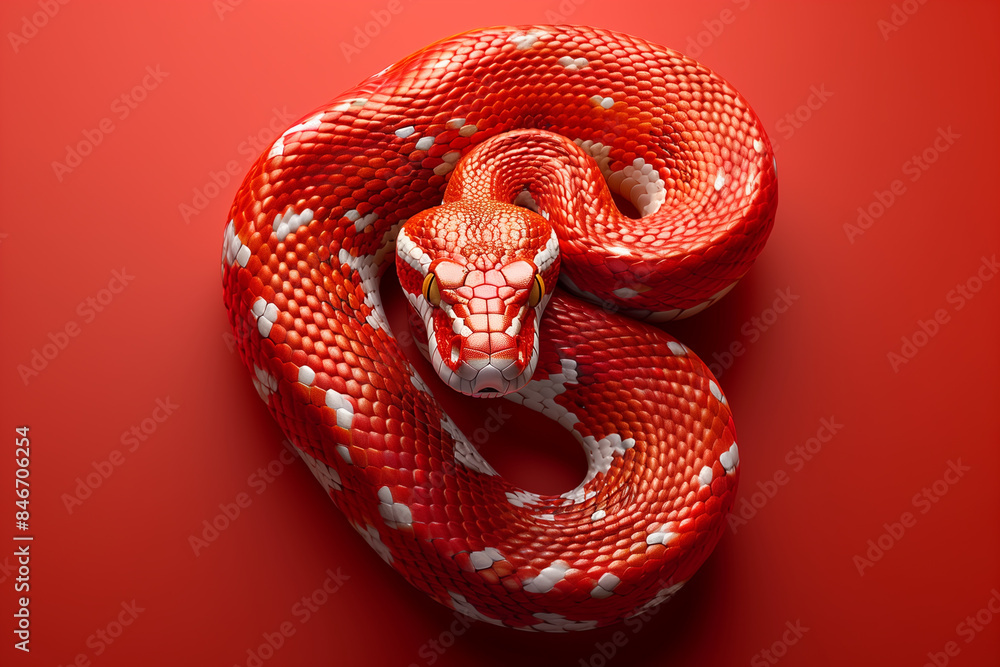 Obraz premium Snake on red background top view