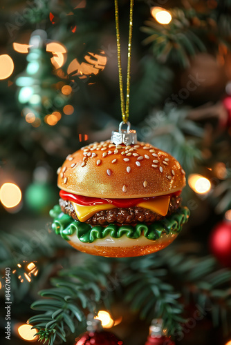 The burger like a New Year's toy hanging on a Christmas tree © Anna
