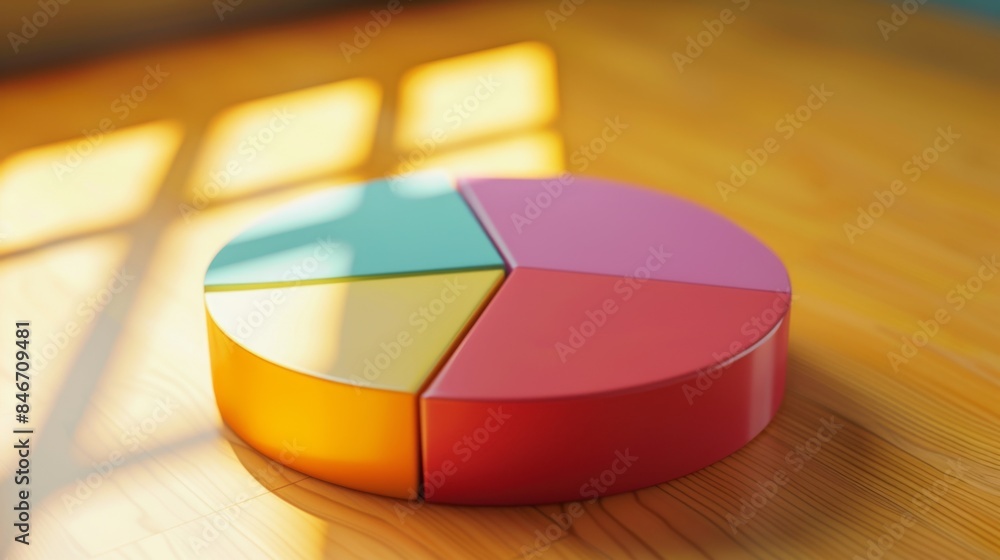 Fototapeta premium Close-up of a pie chart graph showing quarterly sales performance metrics and growth trends.