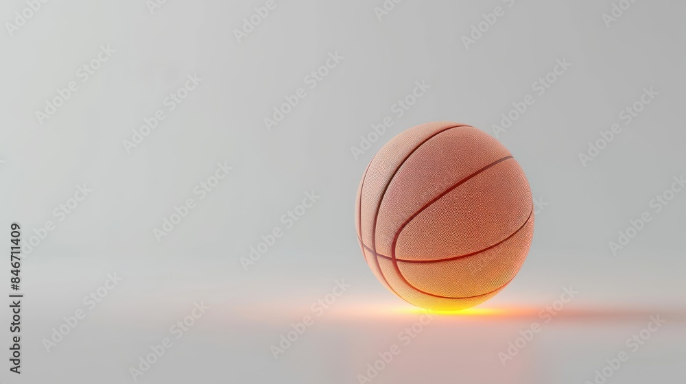 Professional-grade basketball glowing against a pure white studio background Professional-grade basketball glowing against a pure white studio background