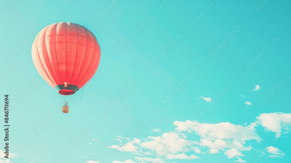 Obraz premium Serene red hot air balloon journey in a clear blue sky