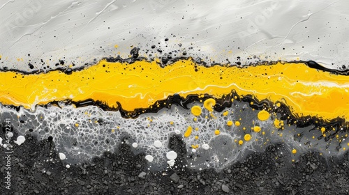 Abstract acrylic paint waves in black, white, and yellow