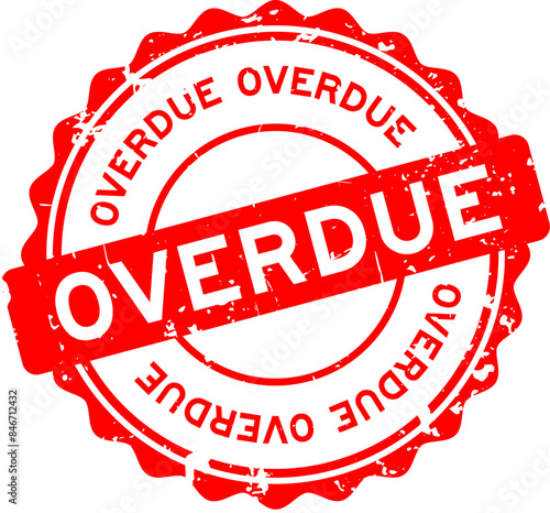 Grunge red overdue word round rubber seal stamp on white background