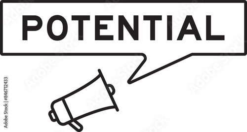Megaphone icon with speech bubble in word potential on white background