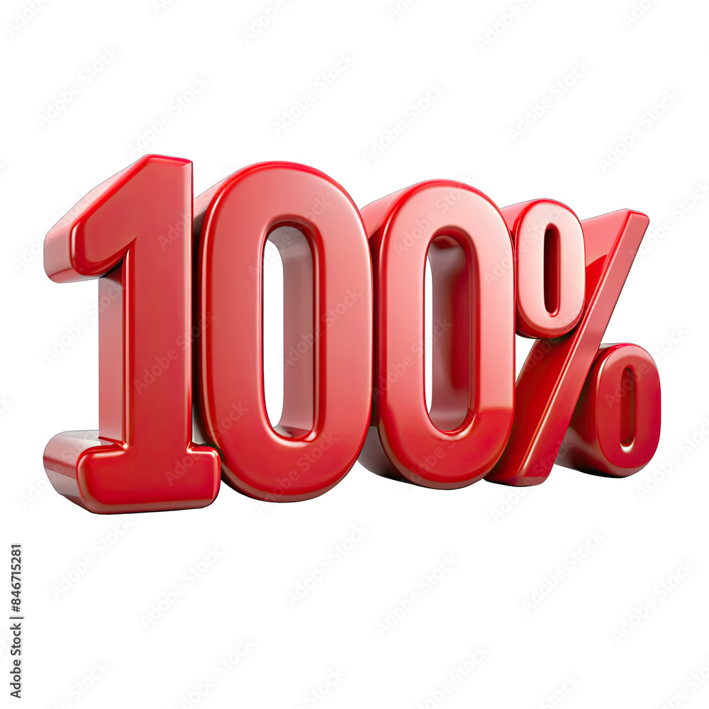 A 3D rendering of the number one hundred, followed by a percent symbol, in a bright red color, isolated on a white background. Generative AI A 3D rendering of the number one hundred, followed by a percent symbol, in a bright red color, isolated on a white background. Generative AI