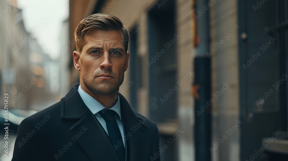 Man in Suit and Tie Standing in Front of Building Man in Suit and Tie Standing in Front of Building