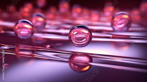 Shiny Cosmetic Essence Molecule Encapsulated in Liquid Bubble on Water Background 3D Rendering Stock Illustration