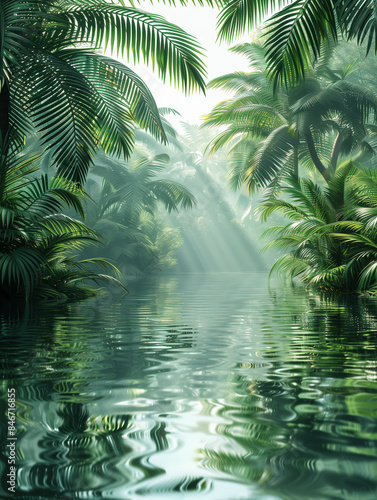 Palm Leaves, Water Ripples and Sunlight Reflections. background banner for summer vacation