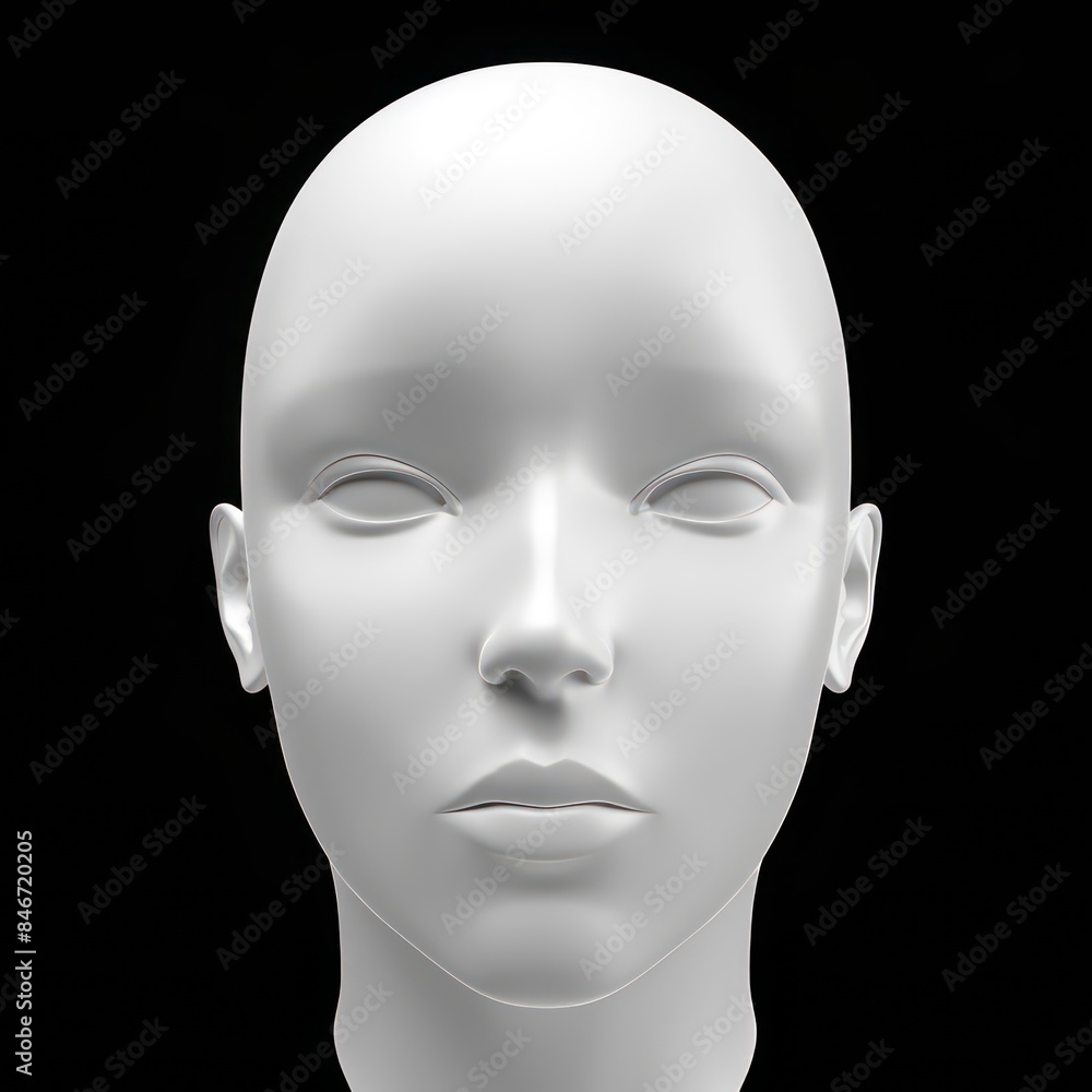 3d white face front view isolated on black background 3d white face front view isolated on black background