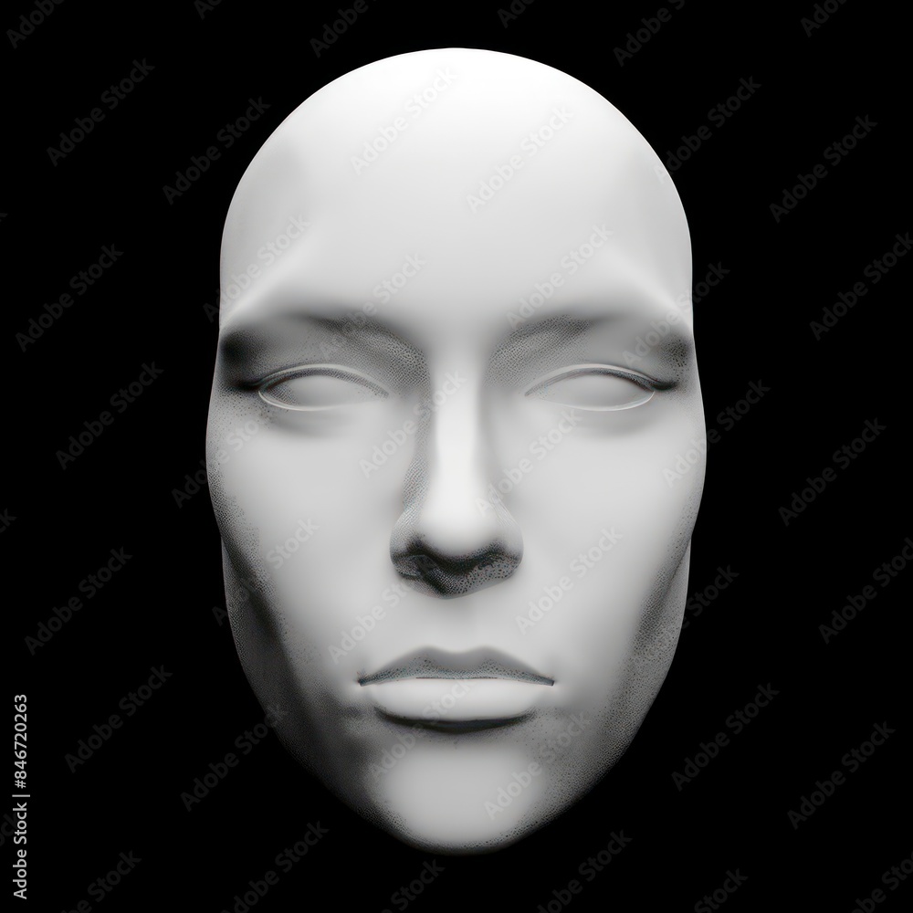 3d white face front view isolated on black background 3d white face front view isolated on black background