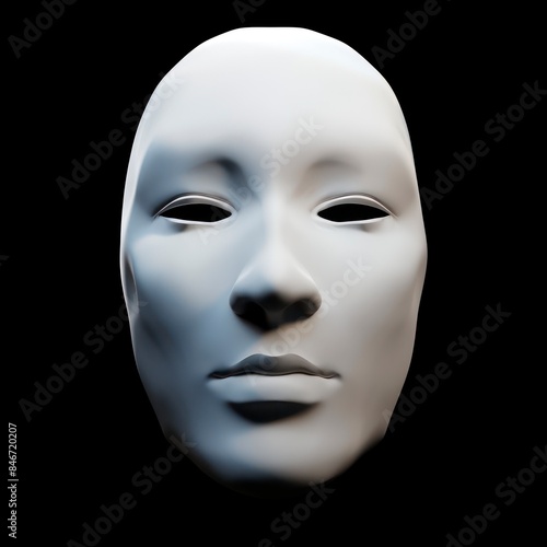 3d white face front view isolated on black background 