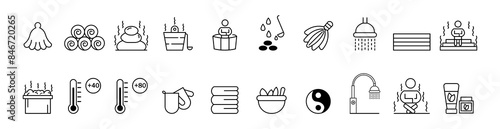 Sauna icon set. Steam bath outline icon set. Bath vector icons
