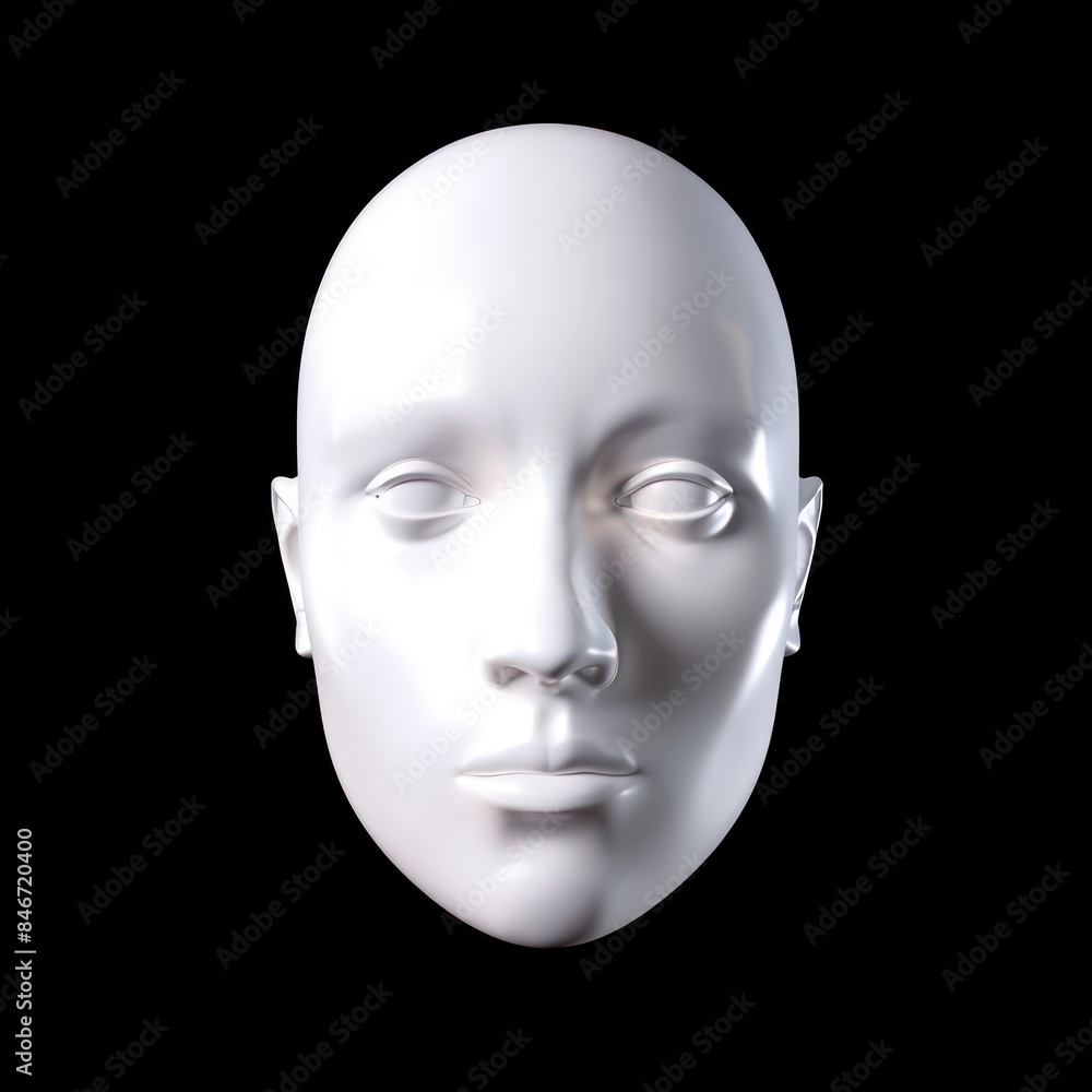 3d white face front view isolated on black background 3d white face front view isolated on black background
