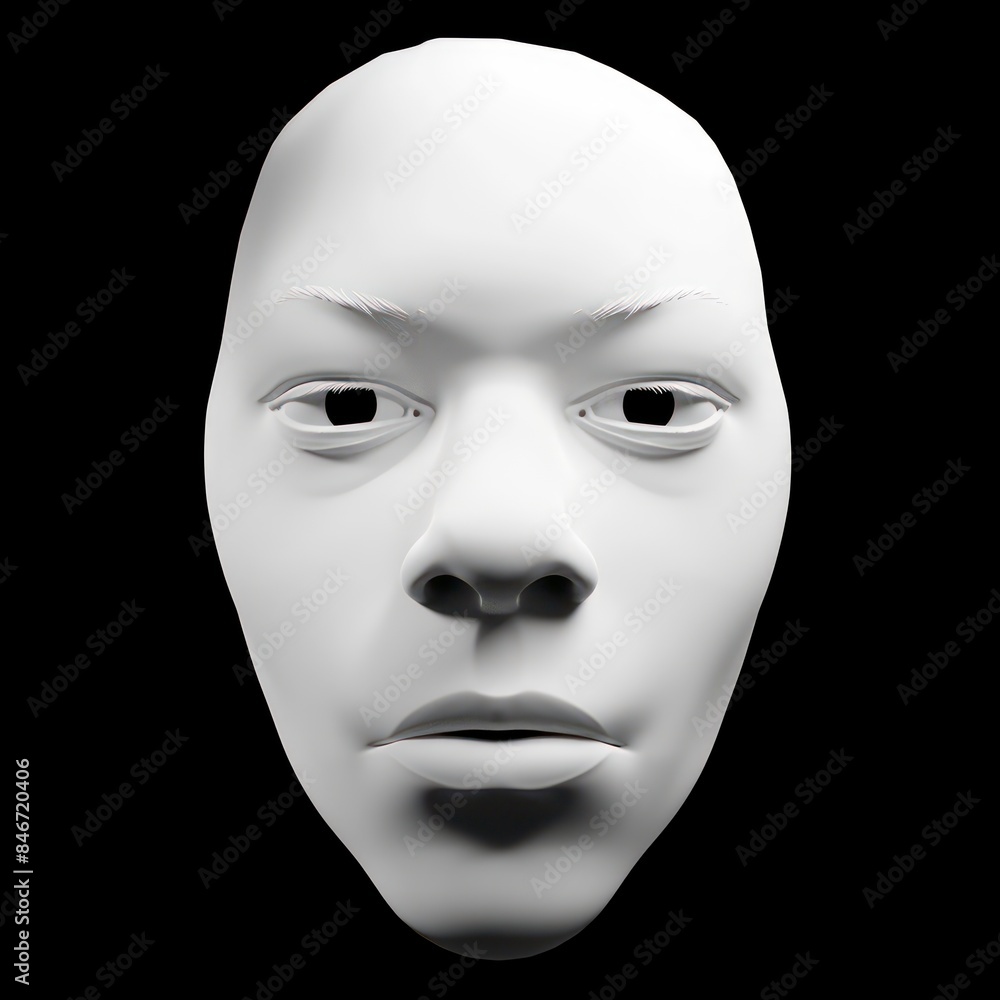 3d white face front view isolated on black background 3d white face front view isolated on black background