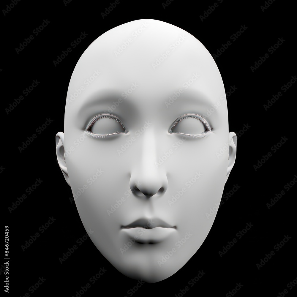 3d white face front view isolated on black background 3d white face front view isolated on black background