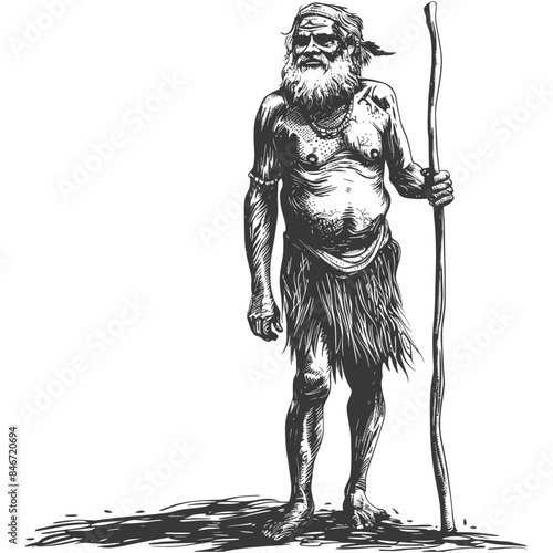 Etched Elder: Tribal Man with Staff, Shading Detail.