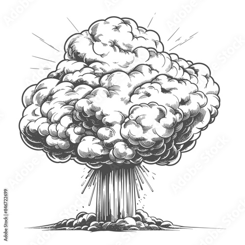 Detailed Mushroom Cloud Sketch: Vintage Nuclear Explosion Illustration