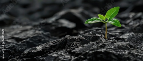 A small plant emerges from a black stone, embodying the essence of life and growth