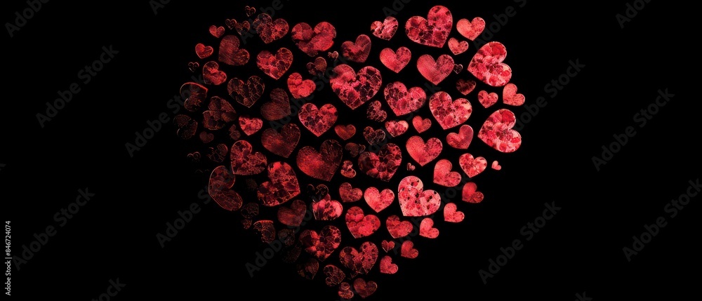 Big heart crafted from small red hearts, stunning Valentine's tee design against black backdrop Big heart crafted from small red hearts, stunning Valentine's tee design against black backdrop