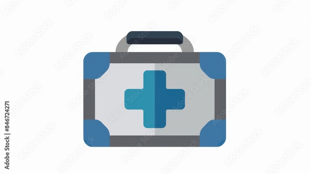 Rounded angles blue and gray bicolor flat symbol of First Aid Toolkit on white background