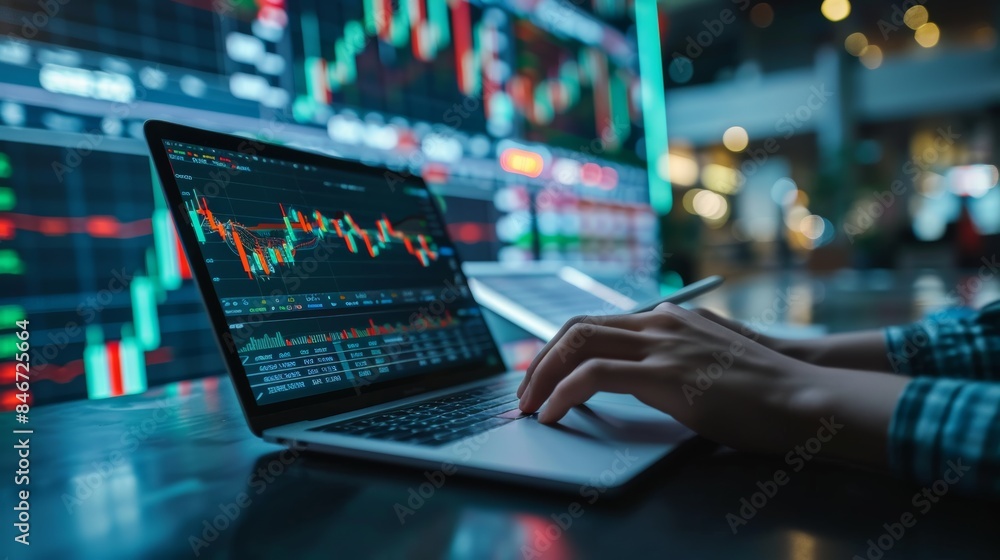 Artificial intelligence digital file management global financial investment economic concept Businessman using laptop to analyze virtual graphs around the world and trading on the stock market. Artificial intelligence digital file management global financial investment economic concept Businessman using laptop to analyze virtual graphs around the world and trading on the stock market.