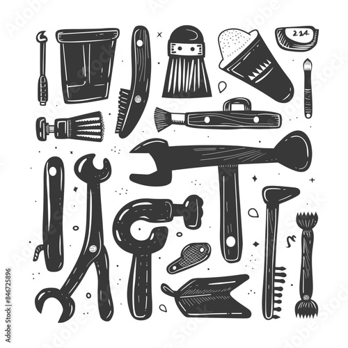 Hand-Drawn Cartoon Blacksmith Tools Collection: Vintage Engraved Style.