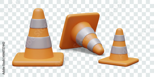 Signal cone stands and lies. Fence element in different positions