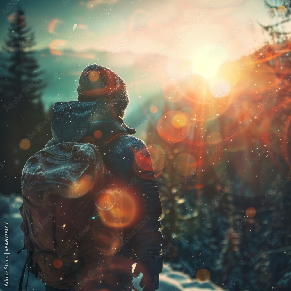 Person Walking in the Snow With a Backpack Person Walking in the Snow With a Backpack