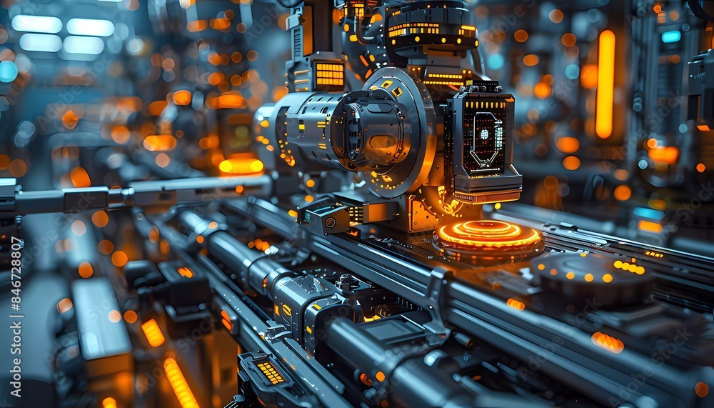AI-driven Automation Hub, central hub with robotic arms and AI algorithms orchestrating automated processes, AI-driven Automation Hub, central hub with robotic arms and AI algorithms orchestrating automated processes,