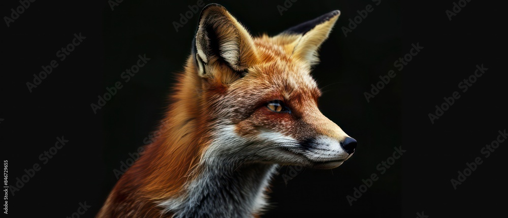 Fototapeta premium fox looks away against the black backdrop, its silhouette blending into the darkness of the night