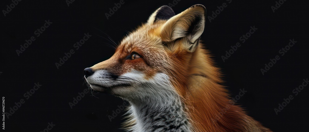 fox looks away against the black backdrop, its silhouette blending into the darkness of the night fox looks away against the black backdrop, its silhouette blending into the darkness of the night