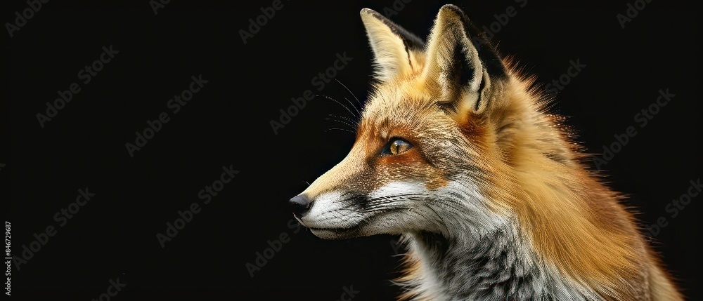 fox looks away against the black backdrop, its silhouette blending into the darkness of the night fox looks away against the black backdrop, its silhouette blending into the darkness of the night