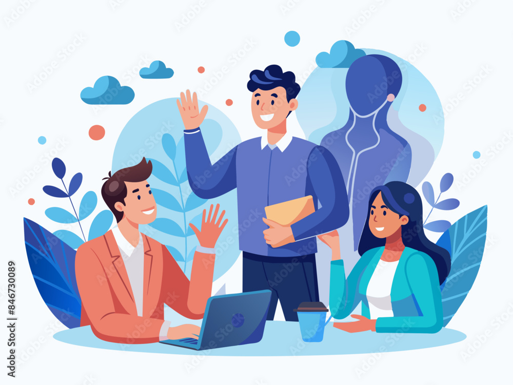 Deaf Employee Using Sign Language in a Team Meeting - Inclusion and Accessibility Vector Illustration Deaf Employee Using Sign Language in a Team Meeting - Inclusion and Accessibility Vector Illustration